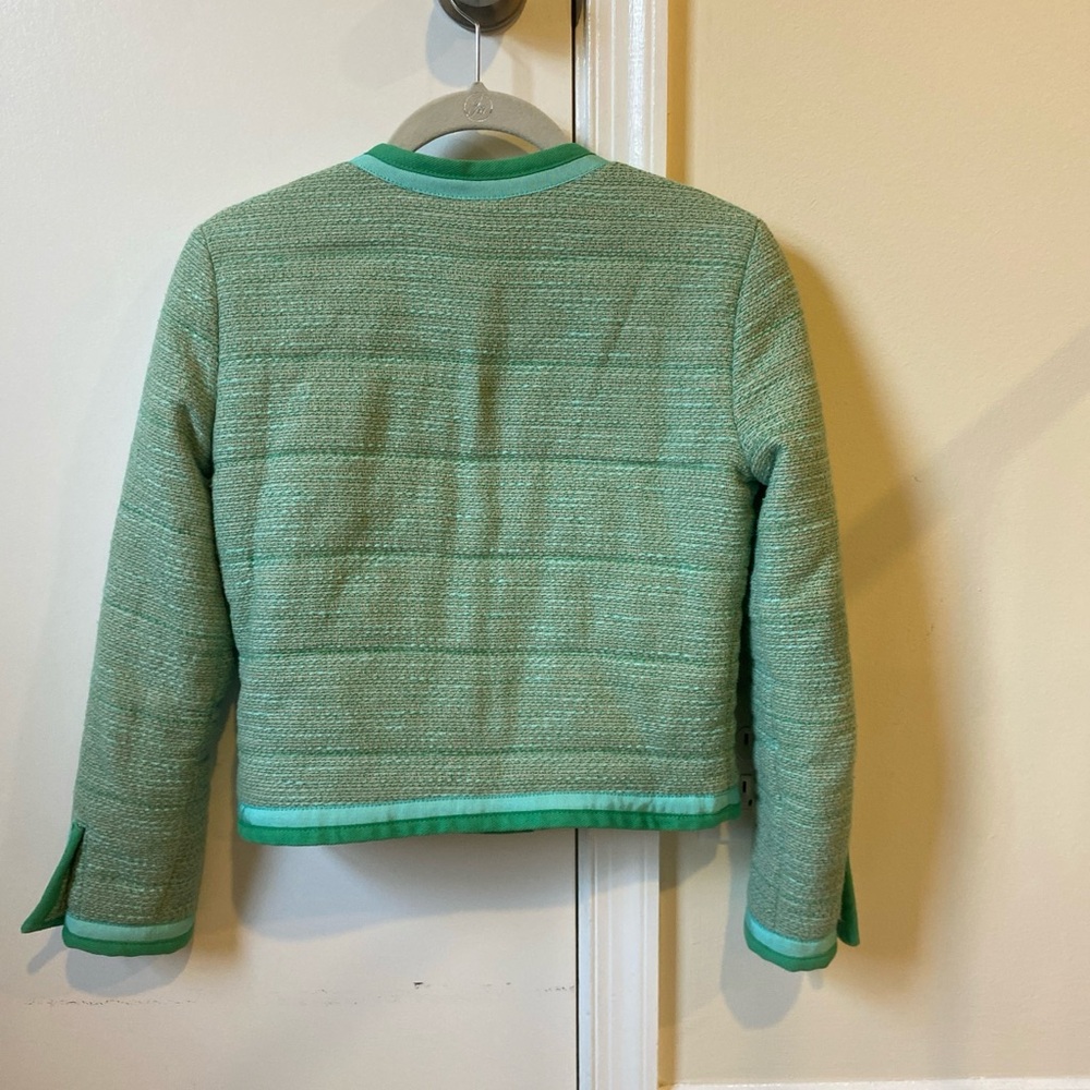 J. Crew Spearmint Green Tweed Collarless Jacket size 00 - Picture 5 of 5